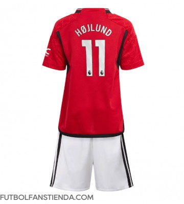 Manchester United Rasmus Hojlund #11 Primera Equipación Niños 2023-24 Manga Corta (+ Pantalones cortos)